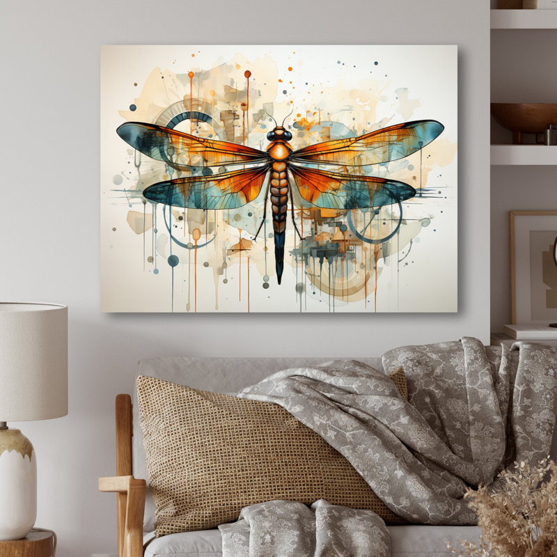 Décoration murale orange en forme de libellule orange insectes en vol - Animaux, H 12 po x l 20 po x P 1 po
