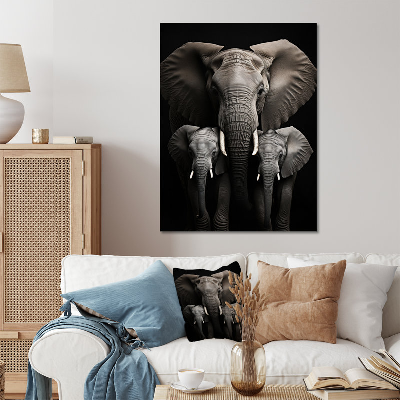 Décoration murale éléphant noir et blanc «Embrace of Force I» - animaux éléphant, H 32 po x l 24 po