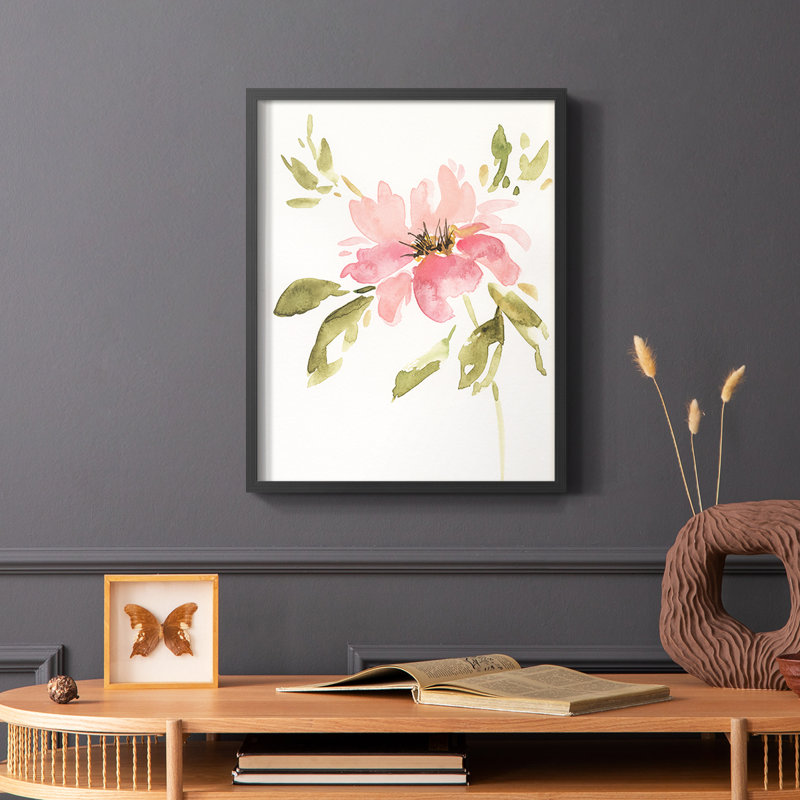 One Pink Bloom II, reproduction encadrée - bois massif, Cadre simple noir, H 10 po x l 8 po