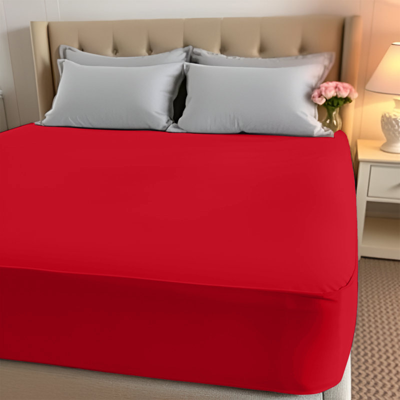 Paul's Microfibre Super Soft Brushed Deep Fitted Bed Sheet, Double (4'6), Red