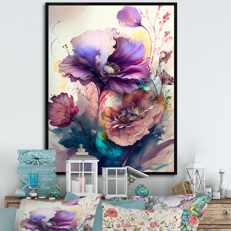 Fleurs de lavande - reproduction sur toile, Toile avec cadre flottant noir, H 40 po x l 30 po x P 1,5 po