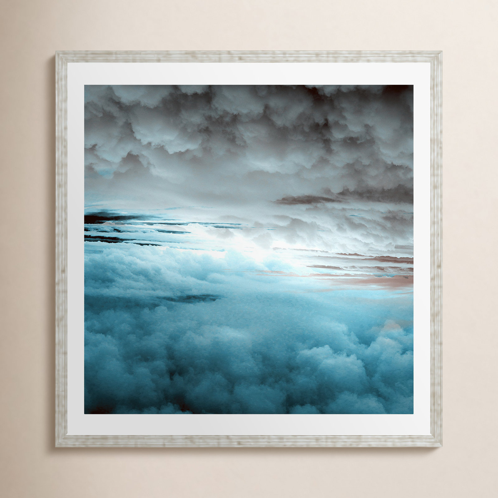 Glacier Painted Clouds by Caleb Troy, Yes, Silver Single Picture Framed, 36" H x 36" W x 0.75" D