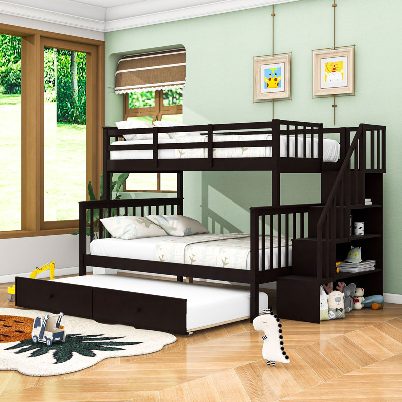 Lit superposé standard avec lit gigogne Hade de Harriet Bee, Twin Over Full, Espresso