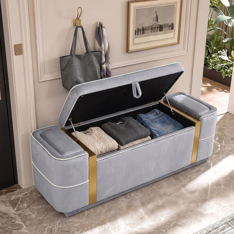 Banc de rangement avec repose-pieds Modern, Gris, Gris