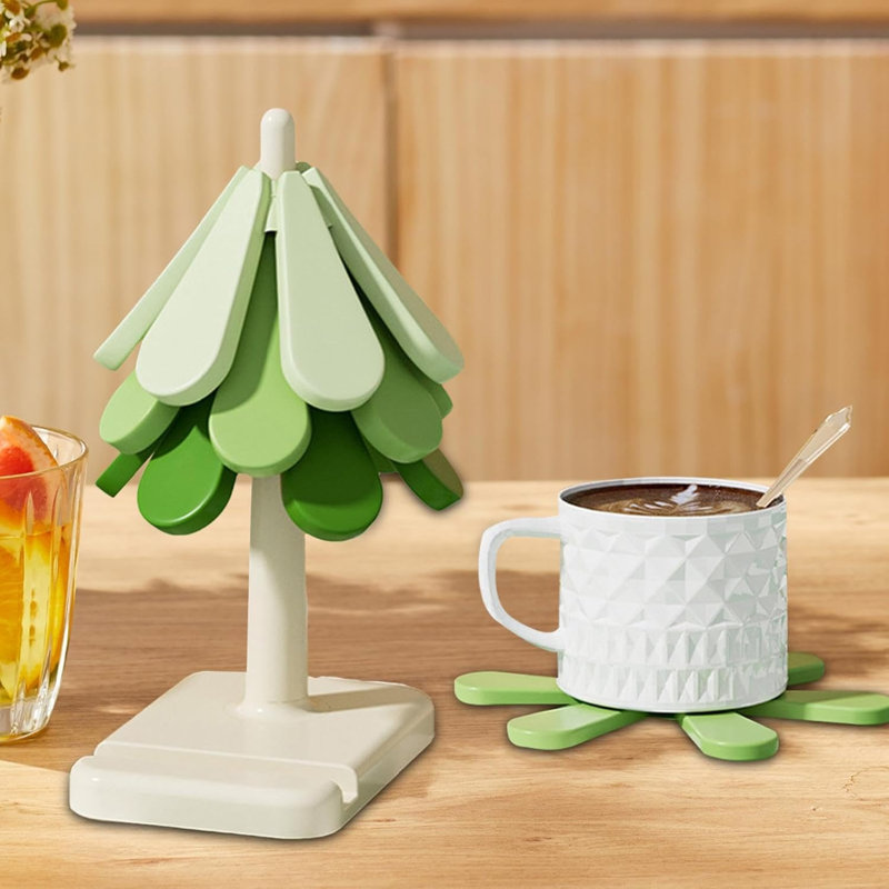 Ensemble de sous-pieds en silicone en forme d'arbre pour plats chauds, Vert dégradé