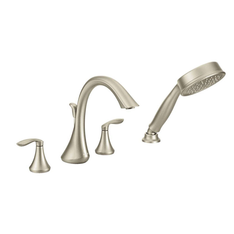 Robinet de baignoire romaine à fixation sur le comptoir avec douche à main Eva, Nickel brossé