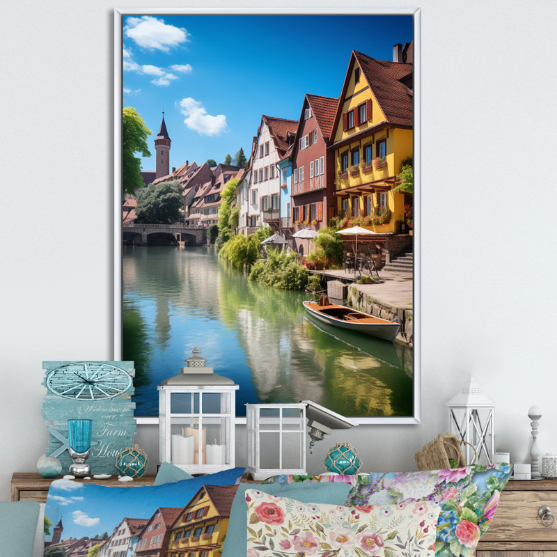 Kolee " Germany River Wanderlust ", White Floater Framed, 40" H x 30" W x 1.5" D