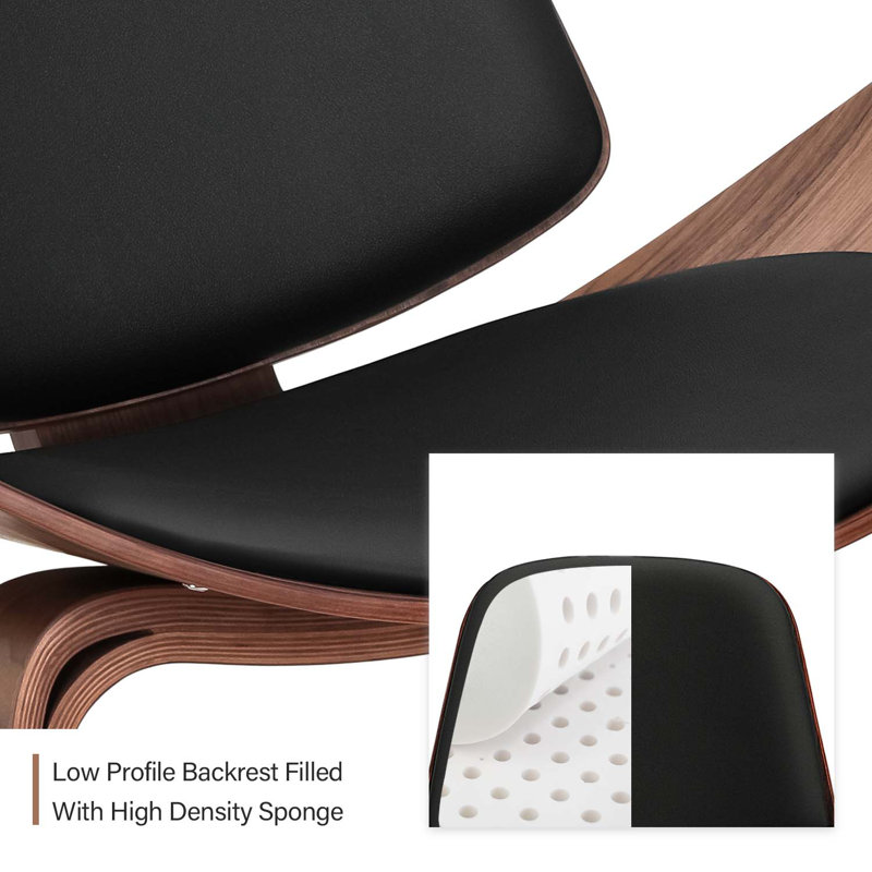 Almodovar 91.95Cm Wide Lounge Chair Mid Century Modern Chair Tripod Design Shell Chair, Walnut