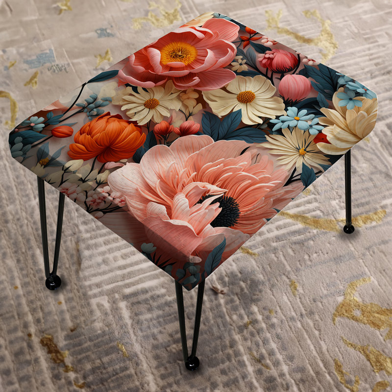 Collage de fleurs écarlates - Repose-pieds rectangulaire éclectique