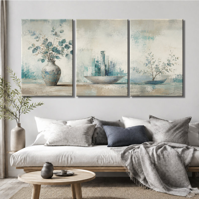 3 panneaux muraux Vase eucalyptus, reproduction d'art sur toile tendue, 20 * 30 pouces * 3