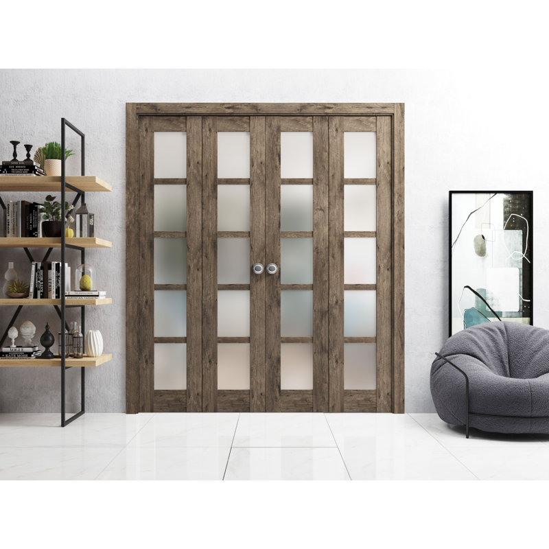 Porte pliante à panneaux en bois Quadro, 72 po x 80 po, Chêne cognac