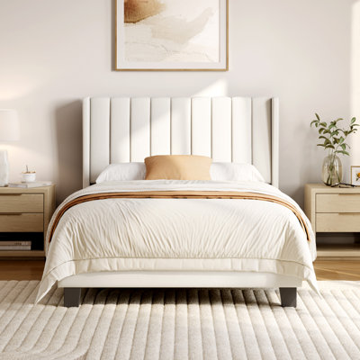 Upholstered Bed Frame with Channel Tufted Headboard