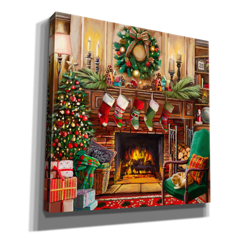 «Red Fireside Christmas» par Nicky Boehme, art mural sur toile, H 12 po x l 12 po x P 0,75 po