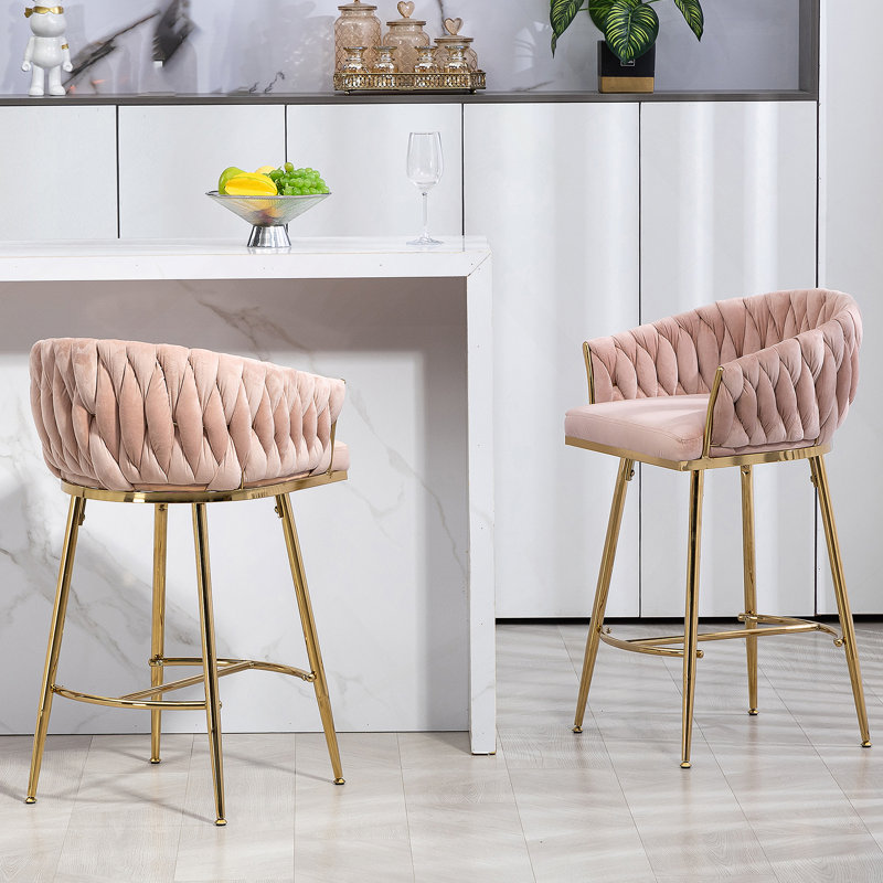 Tabourets de bar Rukja, Flanelle rose