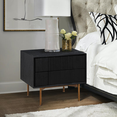 Carnaby 2 Drawer Nightstand In Black Brushed Oak And Bronze