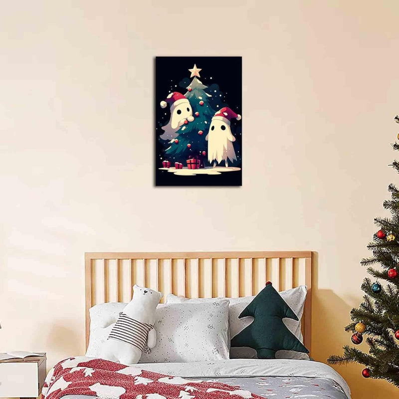 Art mural en toile fantôme avec arbre de Noël sans cadre 16 po x 24 po