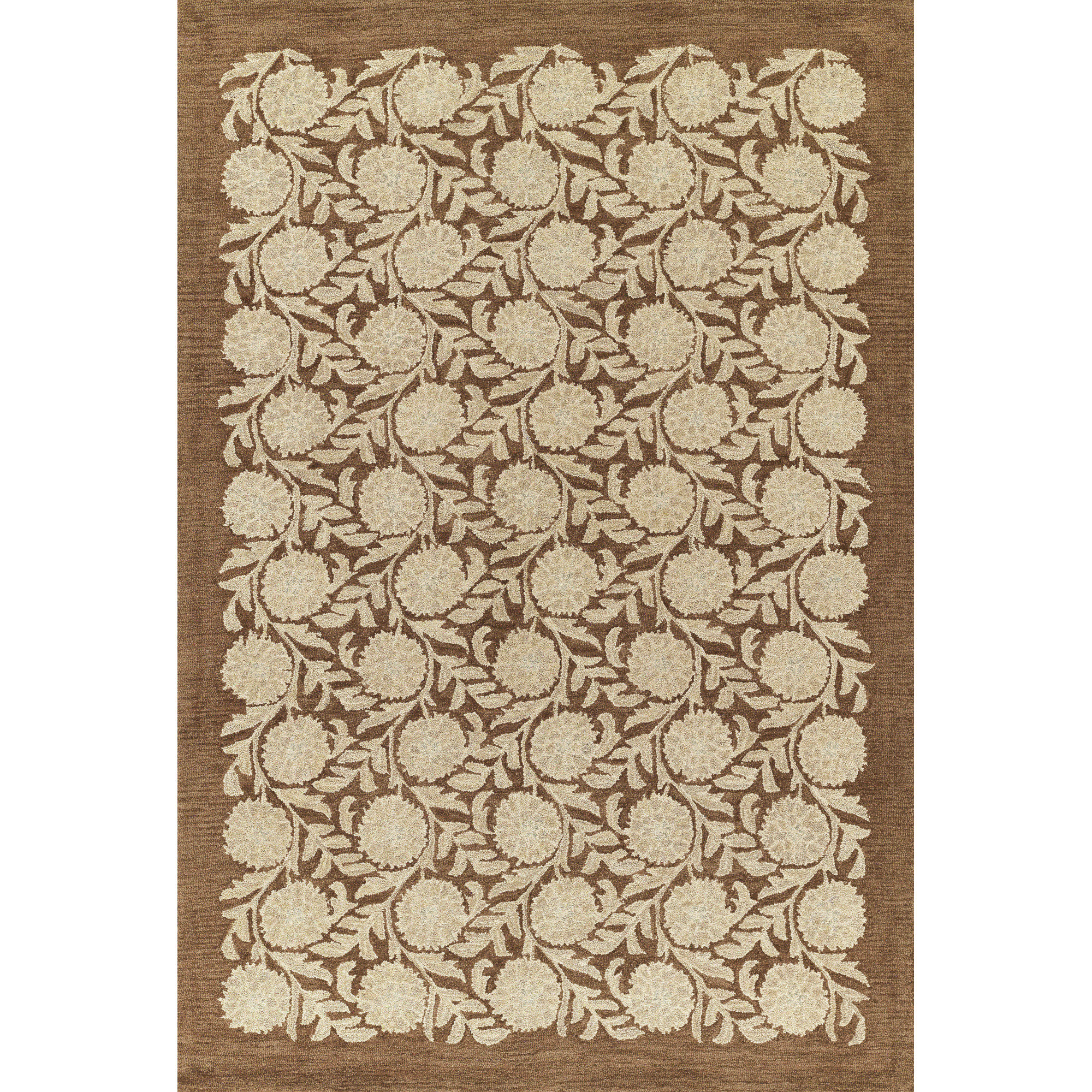 Dunleavy Hand Tufted Wool Floral BrownAreaRug5' X 7'6", 5' X 7'6"