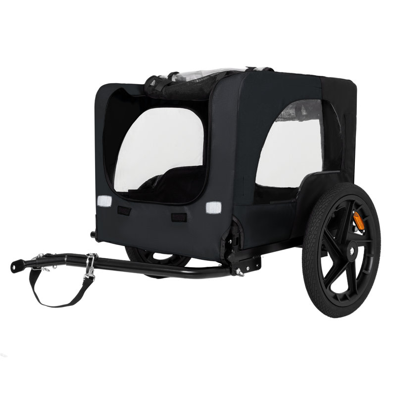 Heavy Duty Collapsible Pet Bike Trailer With 16-Inch All-Terrain Wheels And Universal Hitch – Foldable Dog/Cargo Carrier Cart For Bicycles, Black