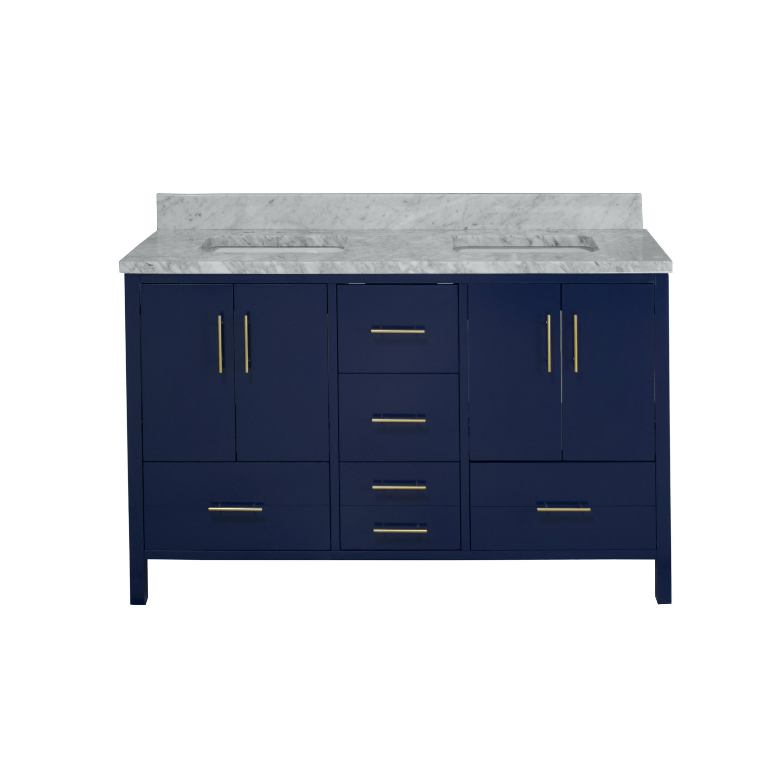Kiara 60'' Double Bathroom Vanity, Royal Blue, Carrara Marble