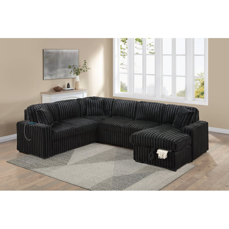 Ensemble de canapé-lit modulaire convertible 4 pièces avec rangement et méridienne coulissante Onyx