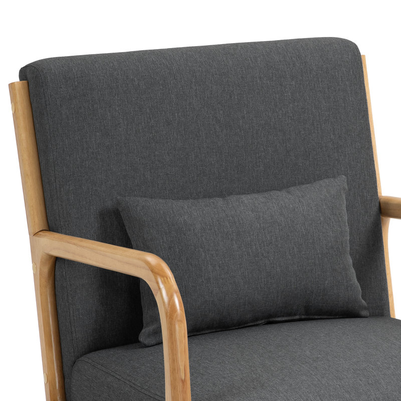 Jyrin 64.5 Cm Wide Armchair, Dark Grey Polyester Blend, Natural Wood