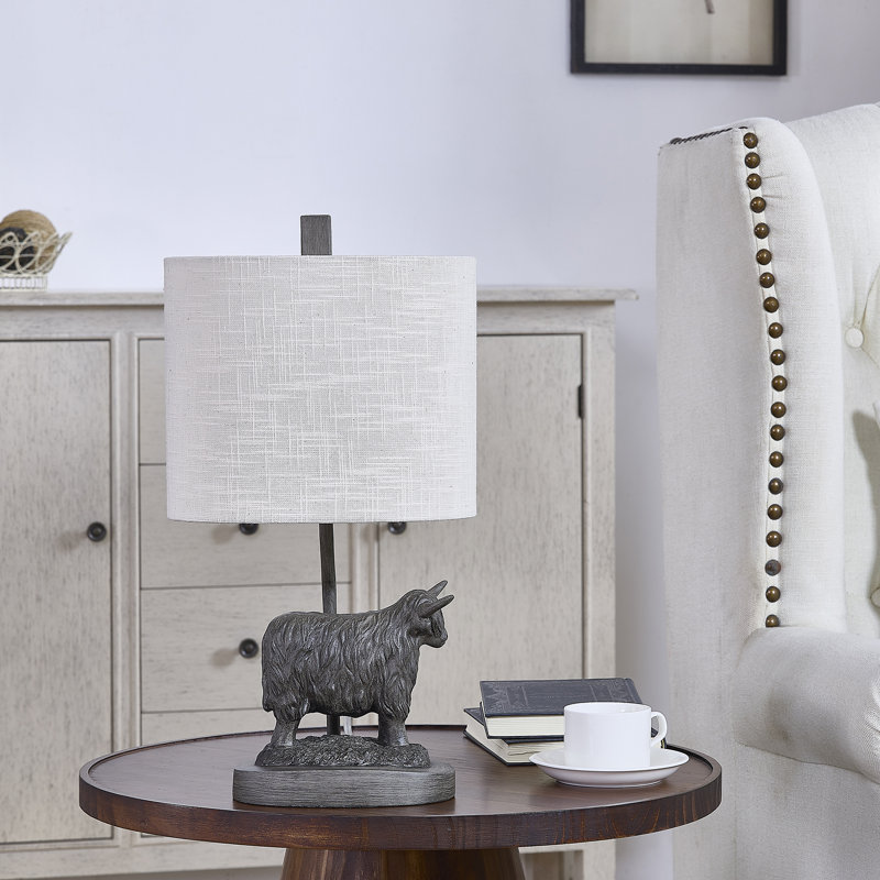 19" Brown Resin Highland Cow Table Lamp