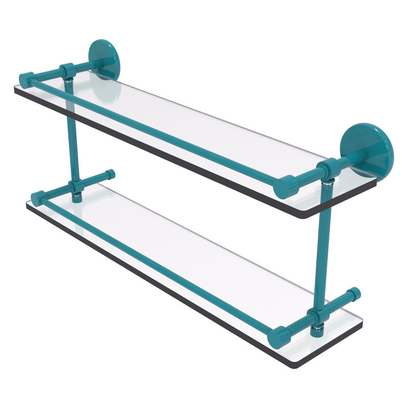 Tablette double en verre trempé avec rail Gallery P1000, H 8 po x l 22 po x P 5 po, Bleu sarcelle Glokzin