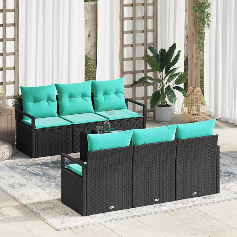  Ensemble de canapé de jardin 7 pièces noir et turquoise 55 x 55 x 37 cm, Coussin bleu / cadre noir