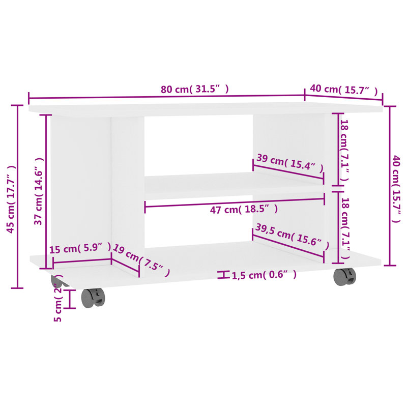 Hanska TV Cabinet with Castors 80x40x45 cm Engineered Wood, White