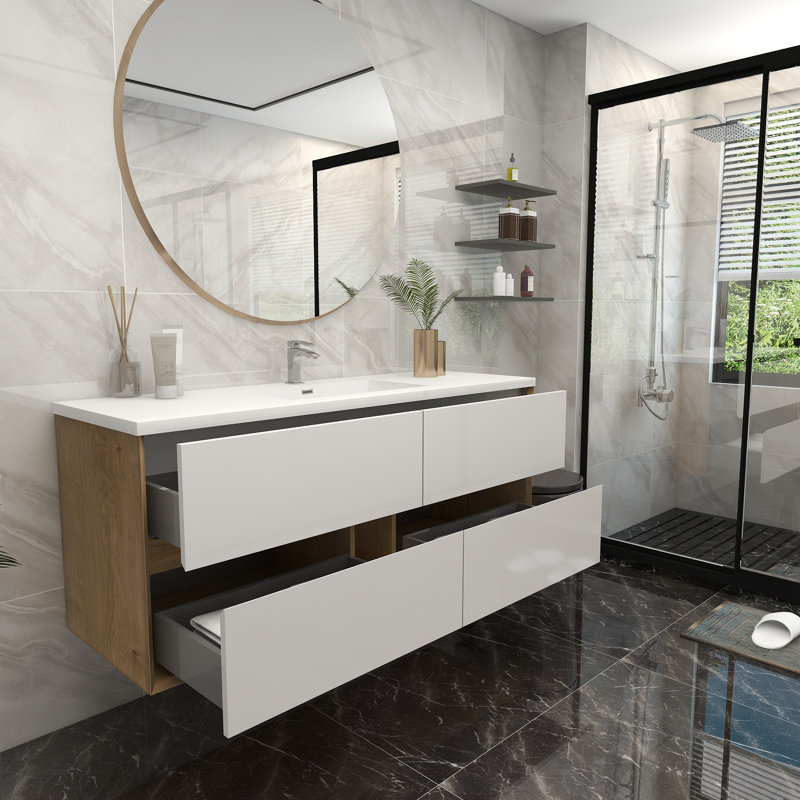 60'' Single Bathroom Vanity with Acrylic Top, Glossy White