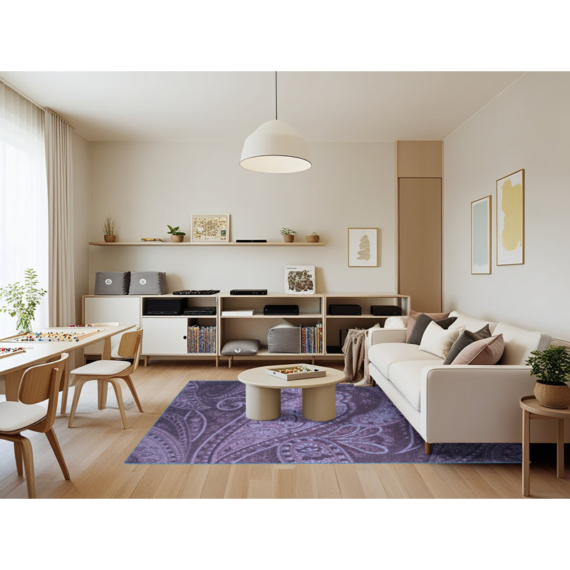 Tapis bleu / violet Paisley, Rectangle 7 pi x 9 pi