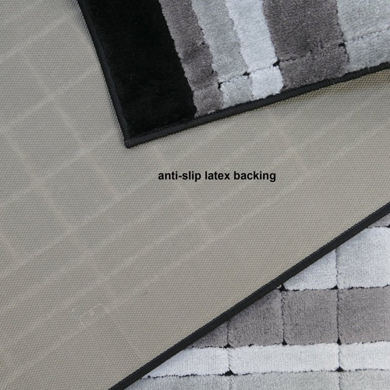 Antibacterial Soft Pile Anti Slip Indoor Runner Rug Geometric Squares Black Design for Hallway Stairway, Runner 2'2" x 50'