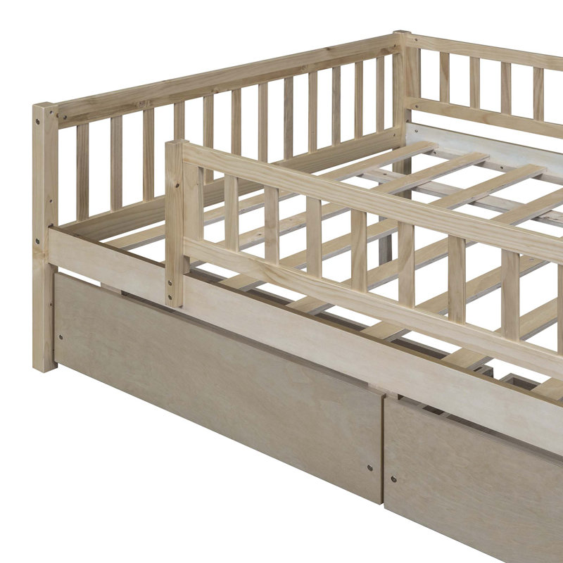 Kallel Daybed with Two Drawers and Guardrails, Twin, Brown