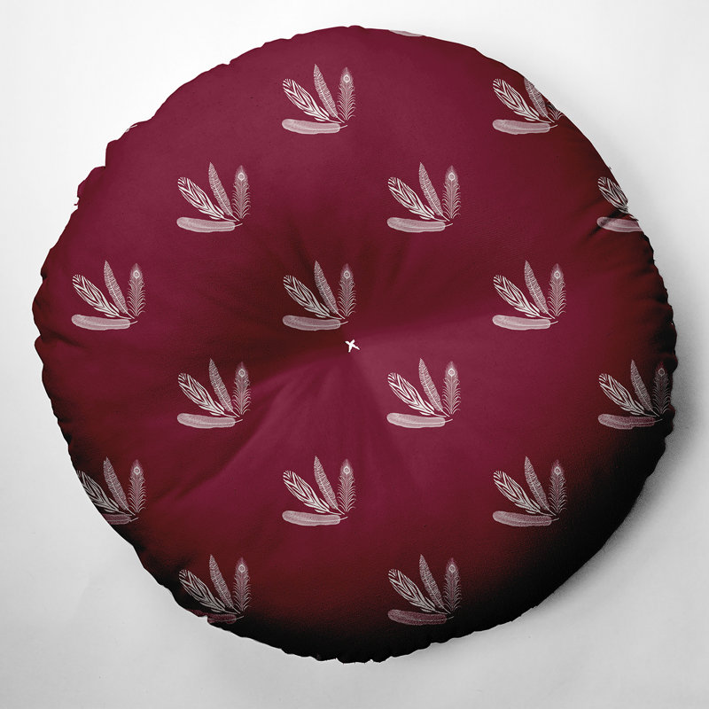306_Oreiller capitonné à motif de plumes, 26 po x 26 po, Rouge