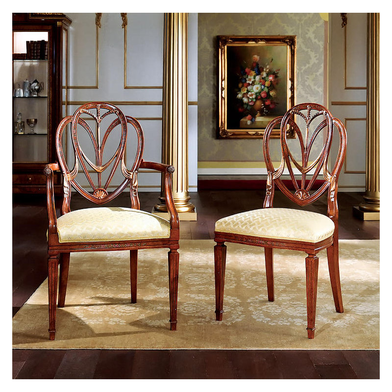 Queen Anne Back Side Chair in Beige/Brown