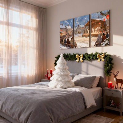 Ensemble de 3 reproductions d'art sur toile, crèche de Noël avec chutes de neige
