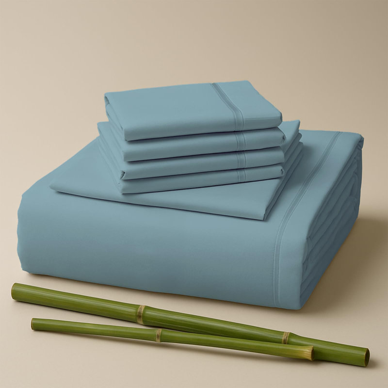Premium Rayon From Bamboo Blend Sheet Set With Deep Pockets, Cooling and Breathable, Light Blue