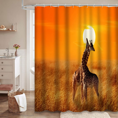 Tanzania Sunset Safari African National Park Shower Curtain with 12 Hooks
