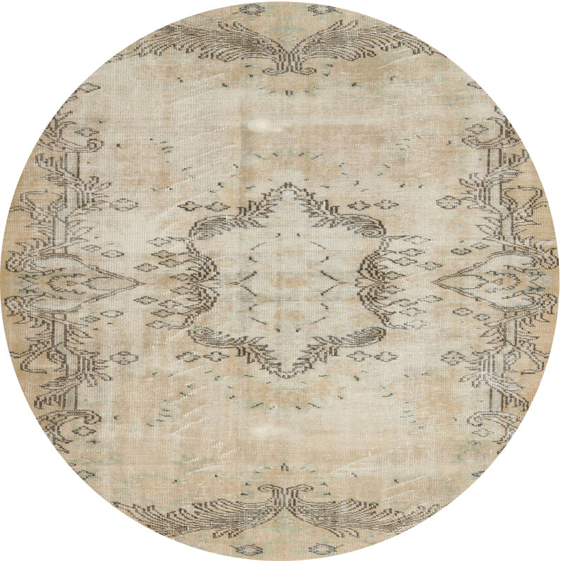 Tapis contemporain gris / crème, Rond 5 pi