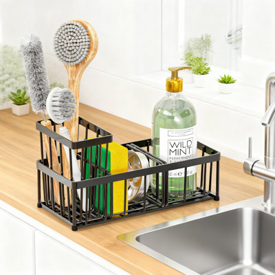 Organisateur d'évier de cuisine en acier inoxydable avec porte-éponge auto-drainant, support à brosse et à vaisselle, distributeur de savon antirouille pour économiser de l'espace sur le comptoir