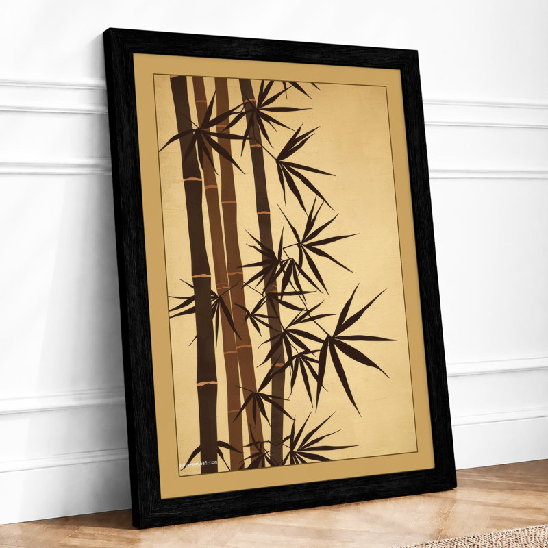 Bamboo in Ink Japandi - Framed Print, A2 - 59.4 x 42.0 cm, Black