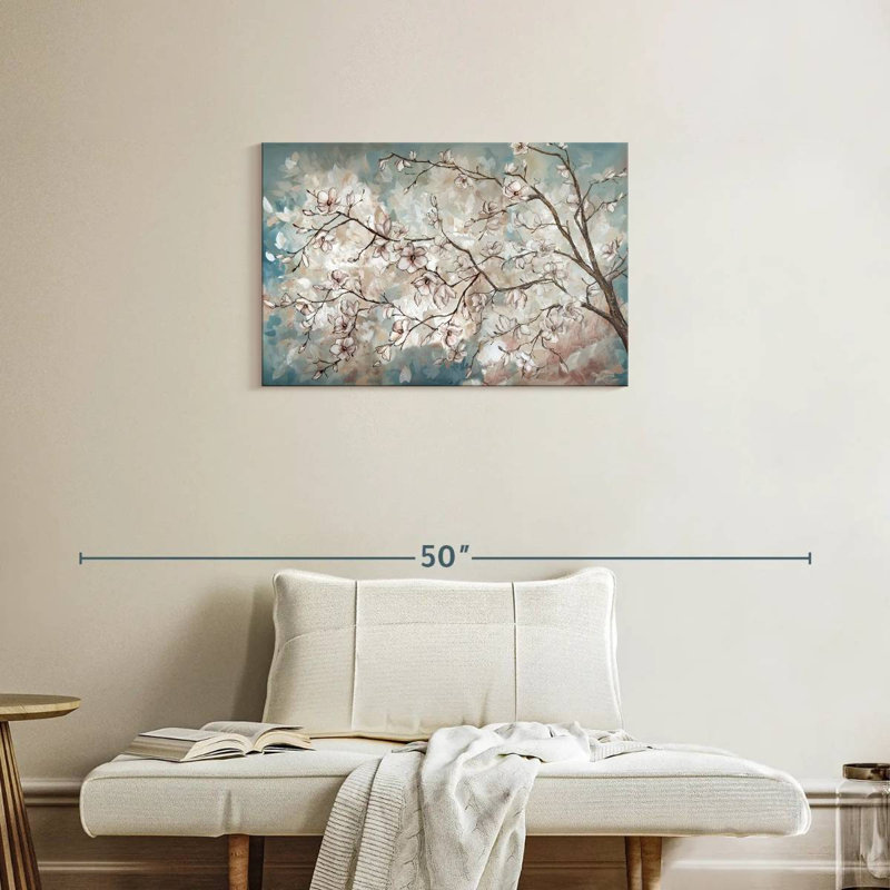 Harnek Magnolia Branches On Blue I, 20" H x 30" W