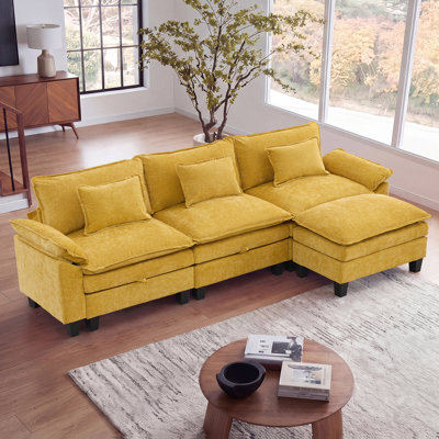Canapé modulaire de 118 po avec rangement, canapé-lit modulaire en forme de L avec repose-pieds et coussins décoratifs, canapé-lit modulaire en chenille pour salon, chambre à coucher