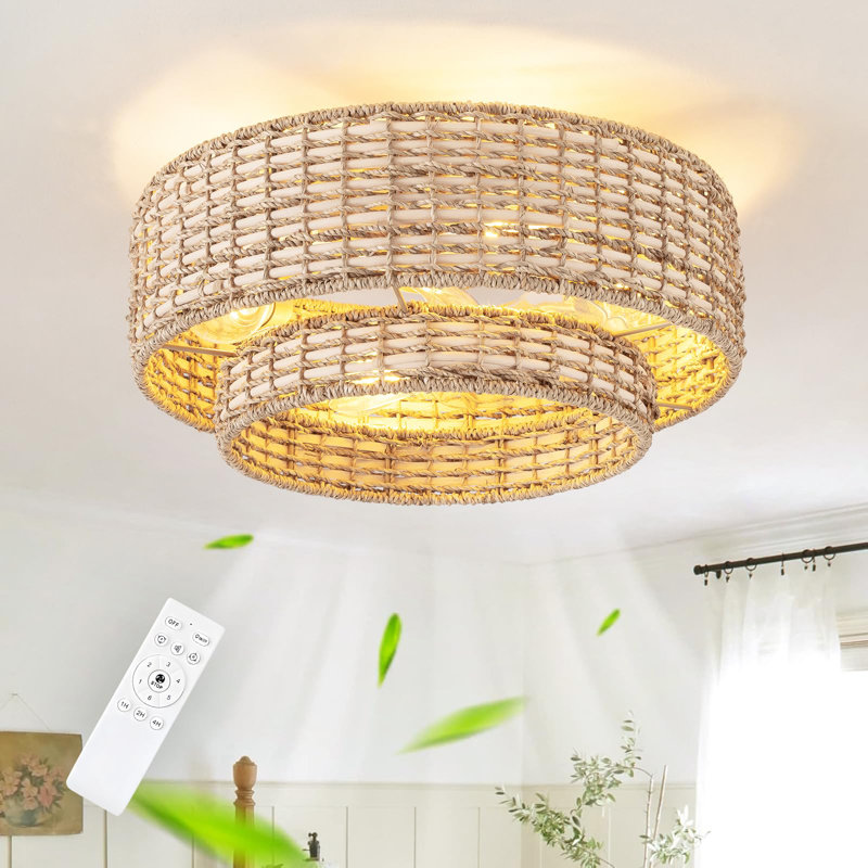 Ventilateur de plafond en cage avec lumières encastrées Boho
