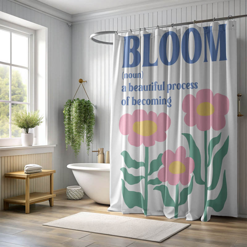 Rideau de douche 1 pièce Calm Blossom, H 74 po x l 71 po