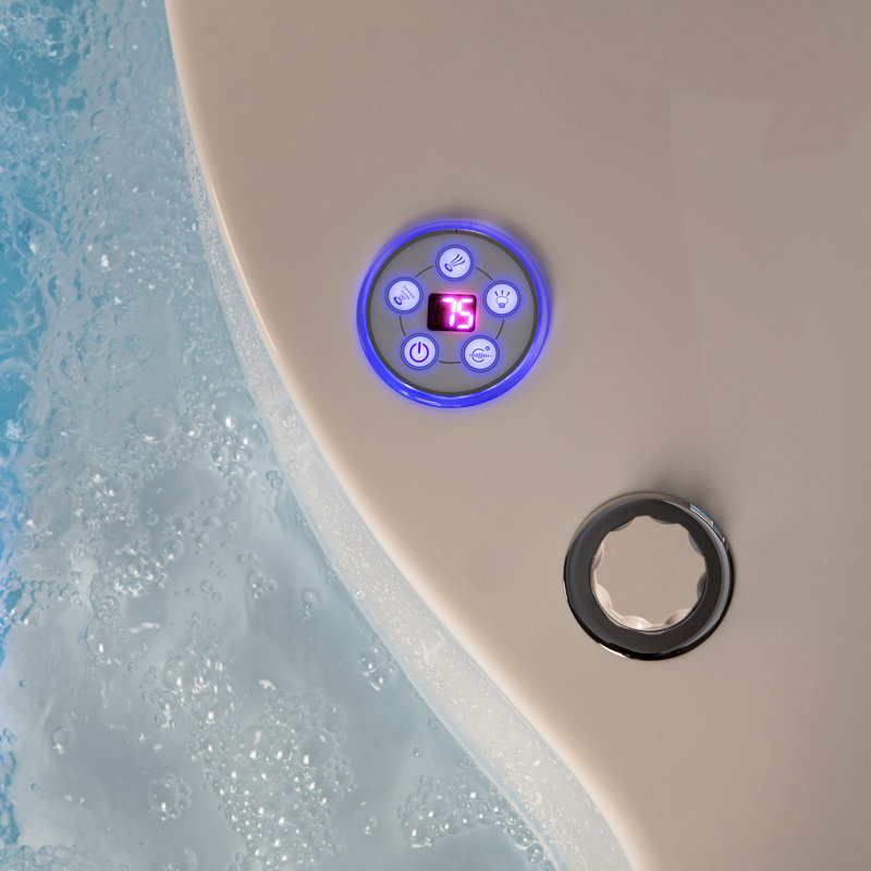 59" Whirlpool Water Jetted & Air Bubble Round Double Heated Bathtub With Integrated Seat, LED Panel