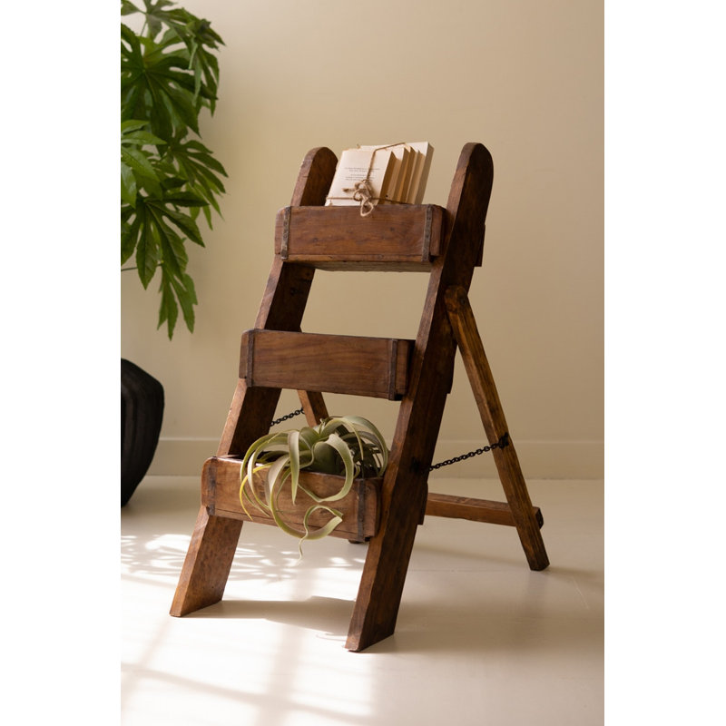 Kalalou Rustic Folding Wooden Display Stand with Three Compartments - 30"H