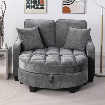 Stylish Two-seater Corduroy Sofa With Storage Footrest For Living Room Comfort