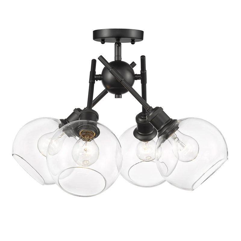 Manderly Glass Semi Flush Mount, Matte Black