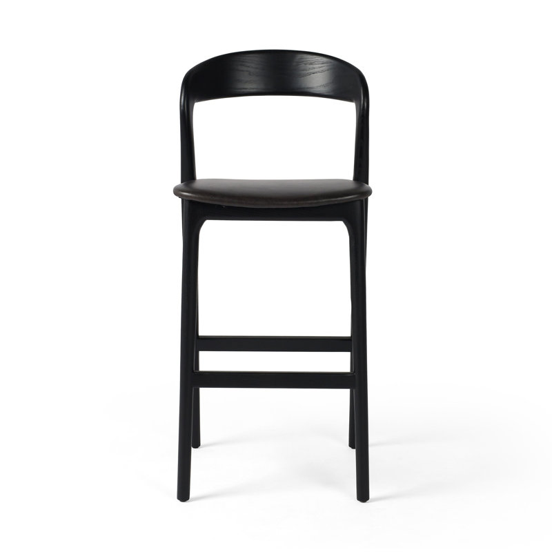 Tabouret de bar et de comptoir Kayla, Cuir véritable noir Sonoma / noir, Tabouret de bar (siège d'une hauteur de 30 po)